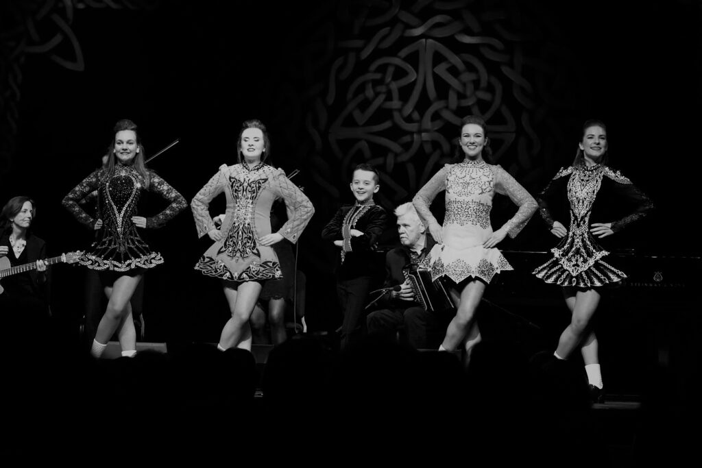 Dancers from Kristin Butke Irish Dance performing with Cherish the Ladies at Wolf Trap.